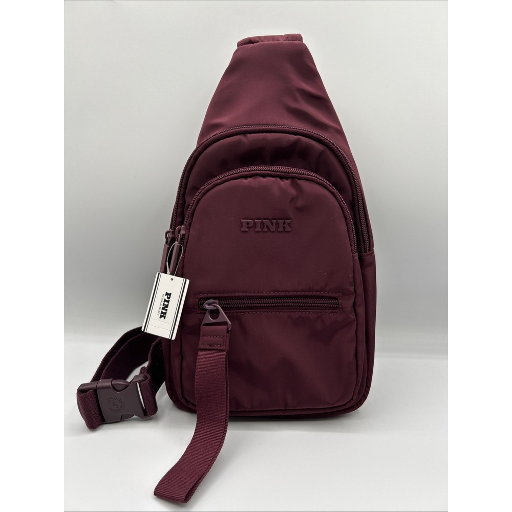 Victoria's Secret PINK Nylon Sling Backpack Bag Small Burgundy NWT